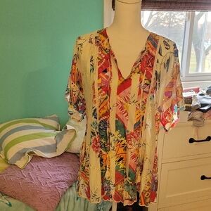 Johnny Was Multicolor Patchwork Blouse Sz L
